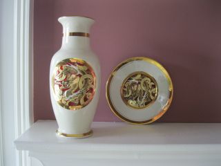 Stunning Chokin Vase & Dish - 24 Kt Gold Edged - Very Popular - Flawless - Dynamite photo