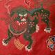Antique Chinese Round Red Pillow Case Embroidered With A Green Shi Shi Dog Other photo 4