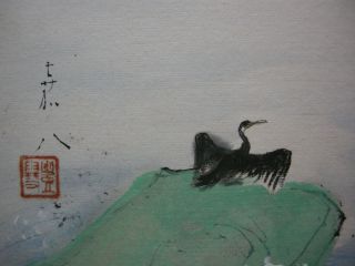 Japanese Drawing Cormorant On The Coast By Yoshiya Matsumoto Shikishi photo
