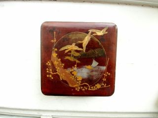 Old Antique Japanese Lacquer Box Japan Hand Decorated Vintage Japan Wooden 1910 photo