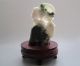 620g Chinese Dushan Jade Carved Lotus Dragonfly Statue Including Stand Other photo 5