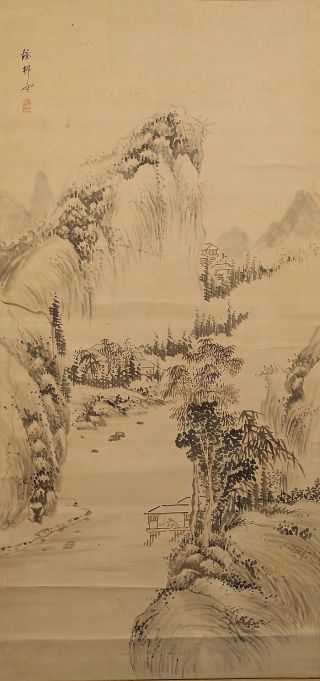 5939 Japanese Hanging Scroll: Riverside Landscape photo