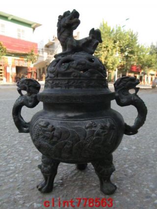 Chinese Elegance Brass Elephant Zun With Lion Censer Incense Burner26 photo