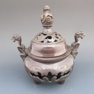 Chinese Bronze Incense Burner & Lid W Pixiu & Ming Dynasty Xuande Mark Nr photo