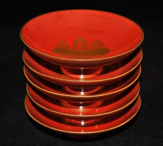 Vintage 1940 ' S 5 Japanese Lacquered Wooden Bowls - Red Gold Makie? photo