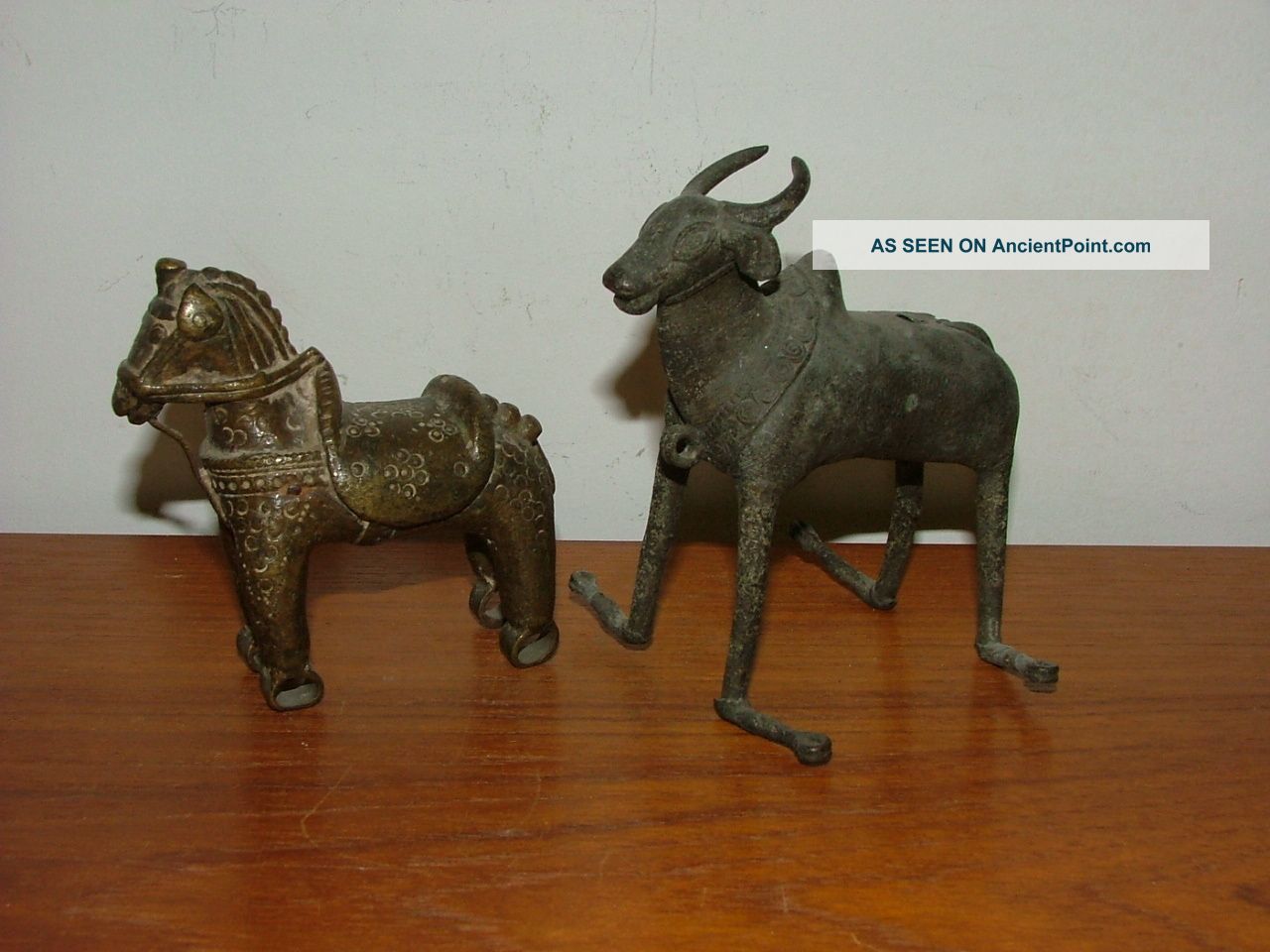 Bronze Figures Of A Horse And Bull India photo