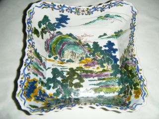 Porcelain Four Sided Bowl With Landscape Bold Colors photo