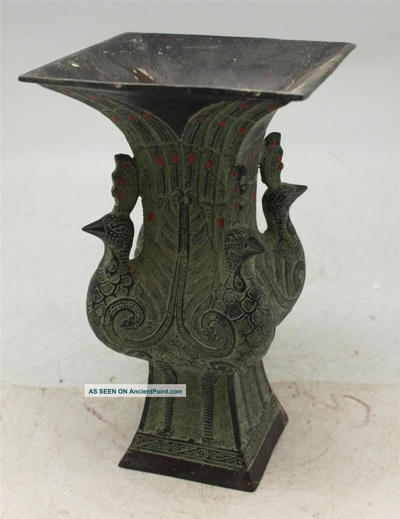 Stunning Oriental Chinese / Tibetan Bronze Vase - Phoenix - Verdigris Patina Tibet photo