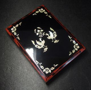 E896: Japanese Inkstone Case With Negoro Lacquer Work And Mother - Of - Pearl photo