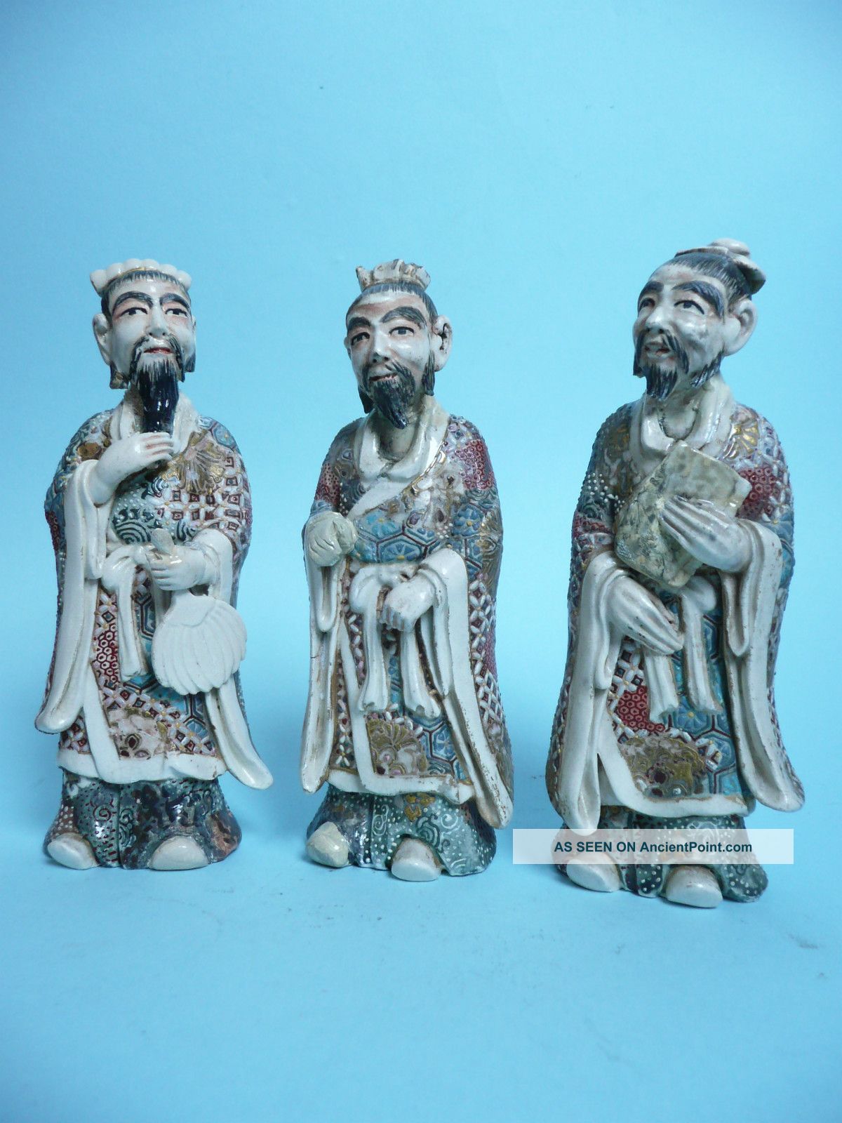 3 Antique Chinese Deity Figures Fu,  Lu,  Shou. . . . . . . . . . . . . . . . . . . . . . . . . . . .  Ref.  3406 Porcelain photo