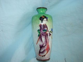 Vintage Cloisonne Vase With Geshia Girl photo