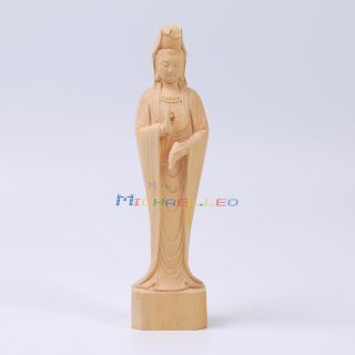 China Boxwood Feng Shui Kwan Yin Buddha Statue Hold Lucky Vase Figurine photo