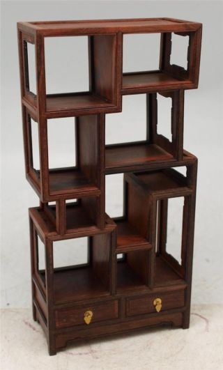 Oriental Chinese Miniature Carved Rosewood Display Cabinet Apprentice Furniture photo