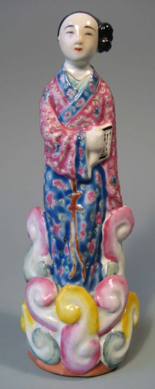 China Chinese Famille Rose Polychrome Pottery Kwan Yin Figure Ca.  20th C.  2 photo