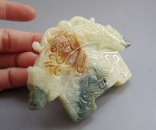 Antique Chinese Old Jade Carved Dragon Beast Face Nr photo