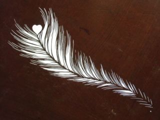 S188 Japanese Katagami Unframed Kimono Stencil feather Bird Wing Heart Fine Nr photo