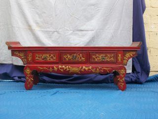 Antique Asian Altar Table Red And Gold With Scrolled Sides photo
