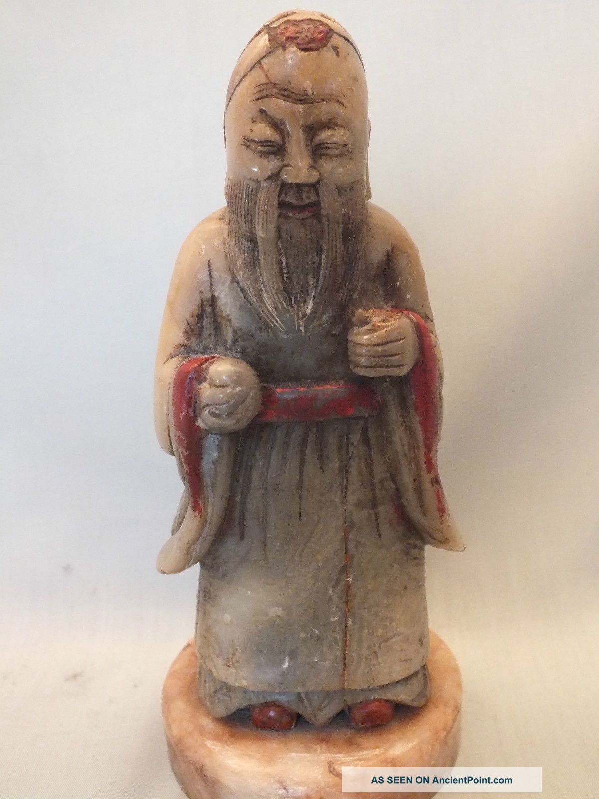 Chinese Soapstone Figure Of An Old Man With Painted Highlights 19thc Jade/ Hardstone photo
