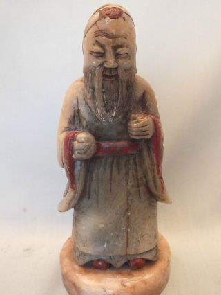 Chinese Soapstone Figure Of An Old Man With Painted Highlights 19thc photo
