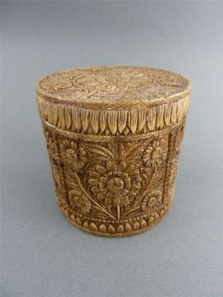 Stunning 19thc Antique Asian Indian Carved Ox Bone Floral Box 4 By 4 Inches photo