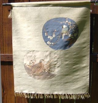 Antique Tsuzure Ori Style Japanese Fingernail Weaving Textile Tapestry Wall Art photo