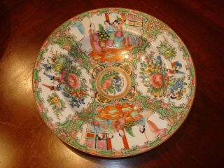 Antique Chinese Rose Medallion Soup Bowl Plate F,  8 1/2 