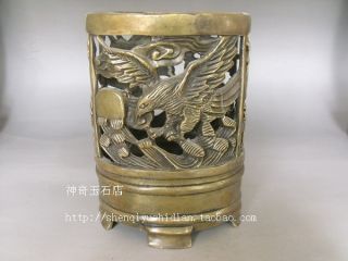 Js482 Rare,  Chinese Bronze Carved Pen Holder Exhibition Grand photo