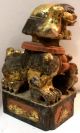 Antiques Wood Foo Dog/chinese Guardian Lions 11.  5 