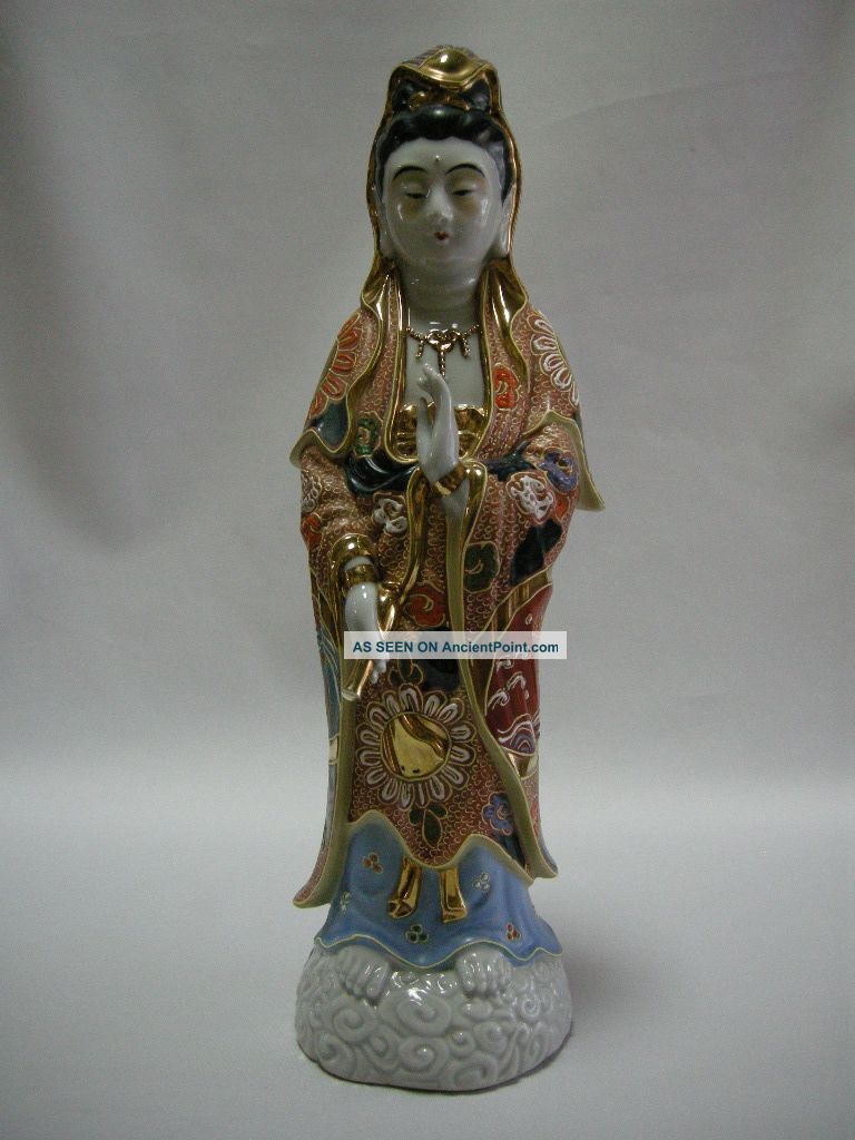 Japanese Awesome Kutani Kwan Yin (kannon) W/s For Divine Salvation Statues photo