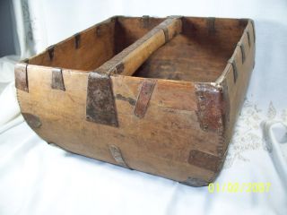 Antique 1800 ' S Wooden Rice Grain Measure Basket/bucket With Old Metal Repairs photo