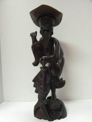 Antique Vintage Chinese Wooden Fisherman 18 