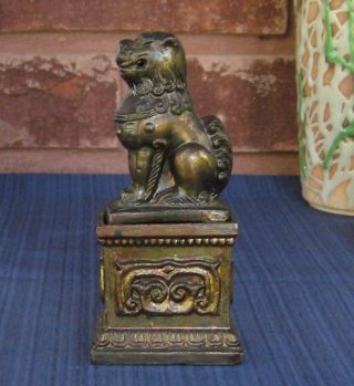 Antique Style Metal Foo Dog Incense Burner Lion Japan China Bronze 19th Buddha photo