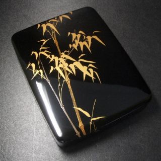 E472: Japanese Lacquer Ware Inkstone Case With Very Good Makie Of Bamboo photo