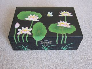Chinese Wooden Jewelry Box With Flowers Pattern photo