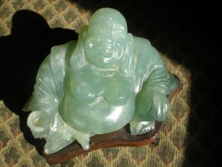 Rare Antique Pu - Tai Laughing Buddha Jade Statue photo