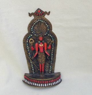 Antique Circa 1900 India? Or Bali? Goddess Metal Sculpture With Inlaid Stones photo