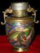 Antique Japanese Champlevé Bronze/brass Enamel Vase Meiji Cloisonné Era Dragons Vases photo 3