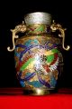 Antique Japanese Champlevé Bronze/brass Enamel Vase Meiji Cloisonné Era Dragons Vases photo 5
