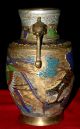 Antique Japanese Champlevé Bronze/brass Enamel Vase Meiji Cloisonné Era Dragons Vases photo 7