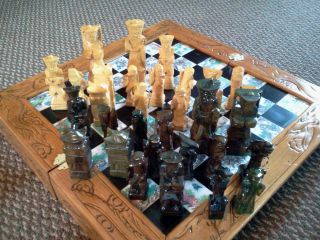 Vintage Wooden Chinese Chess Set photo
