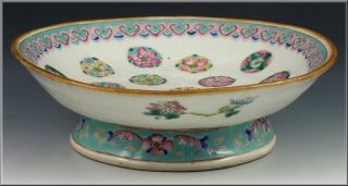 19th C Chinese Famille Rose Footed Dish W/ Enamel Medallions & Lingzhi Fungus photo