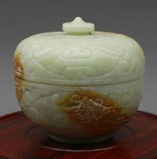 Ancient Chinese Old Hetian Jade Hand - Carved,  Statues (cosmetics Box) photo