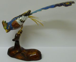 Brass Cloisonne Phoenix Bird Pheasant Bird Of Paradise Enamelled Vintage Rare photo