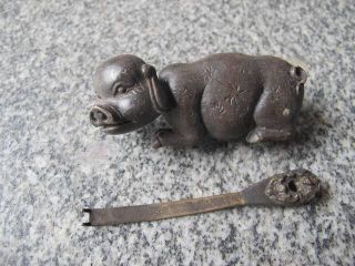 Chinese Bronze Old Vivid Piggy Shape Lock Unique Style 7 photo