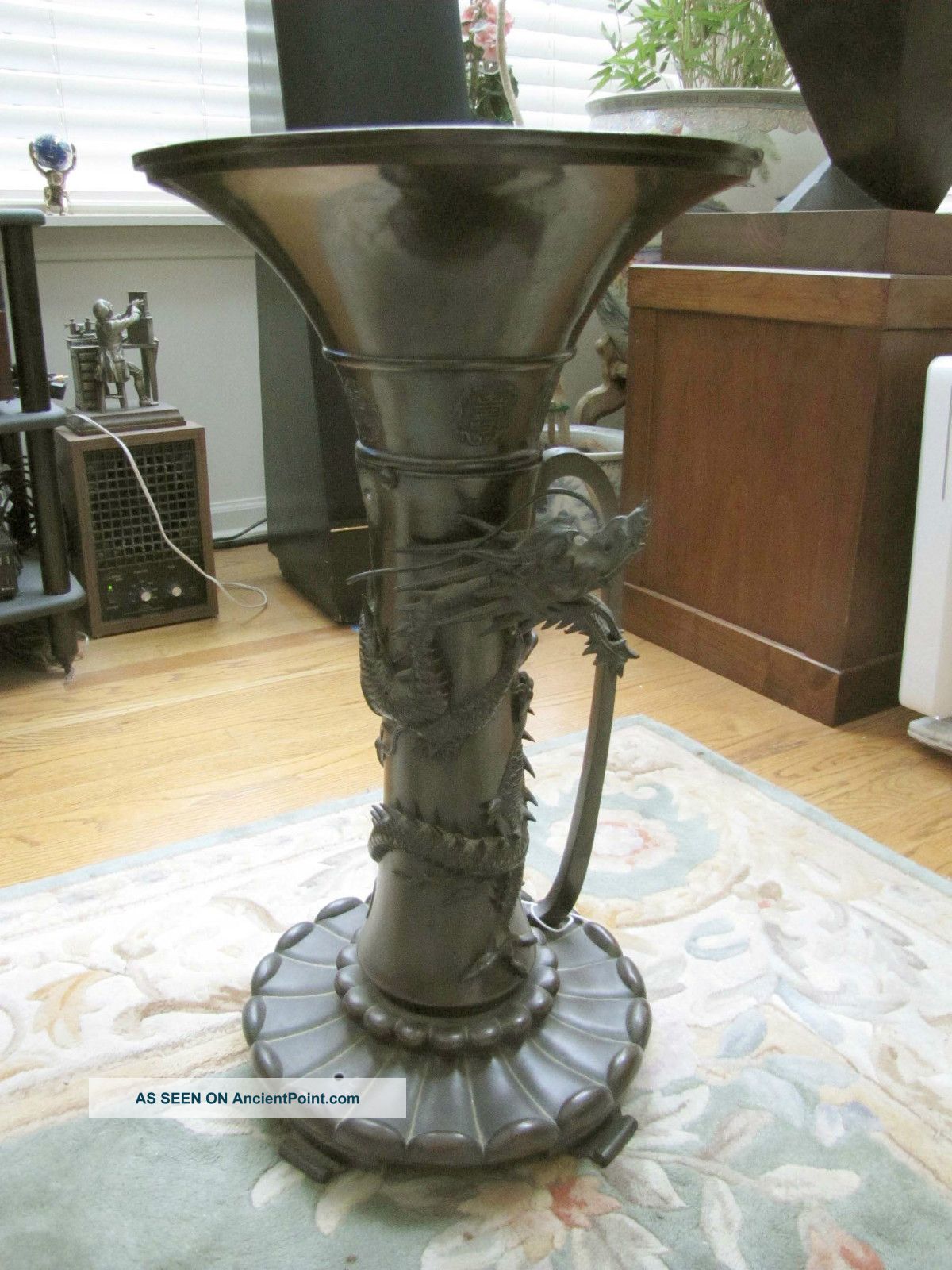 Antique 19c Chinese Bronze Dragon Vase 24” Stand Vases photo