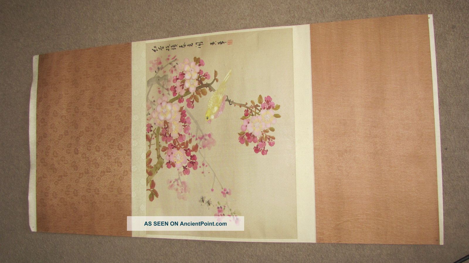 Antique Chinese Watercolor On Silk Ink And Color Painting/ Birds In A Tree Paintings & Scrolls photo