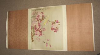 Antique Chinese Watercolor On Silk Ink And Color Painting/ Birds In A Tree photo