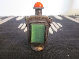 Antique Chinese China Handmade Silver & Jade Snuff Bottle Marked photo
