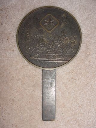 Old Antique Japanese Signed Bronze Geisha Mirror photo