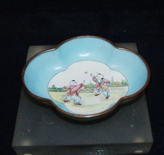 Antique Oval Hand Painted Chinese Enamel Dish Early 20th Century photo